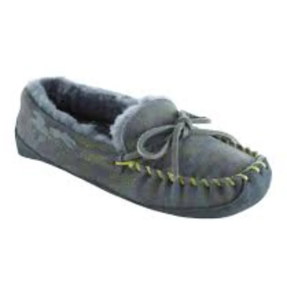 LL Bean Gray Kids' Wicked Good Slippers Camo Print Shearling Lined Size 6
